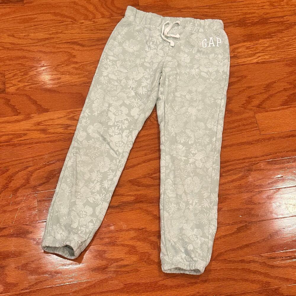 Gap Kids Girls Size 8 Mint Green Floral Jogger Sweatpants Pull On
